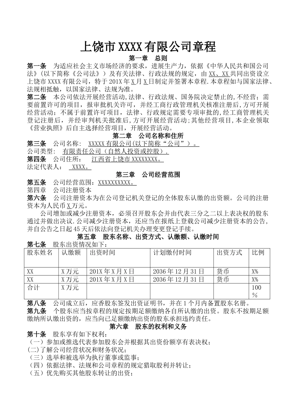 上饶工商公司章程模版_第1页