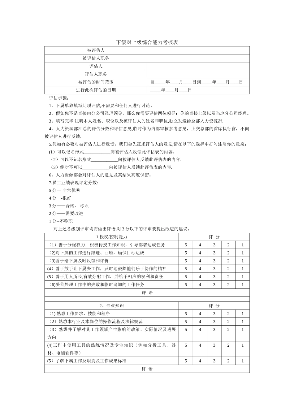 下级对上级综合能力考核表_第1页