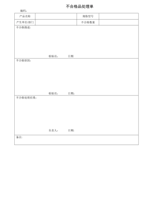 不合格品处理单