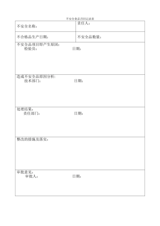 不安全食品召回记录表