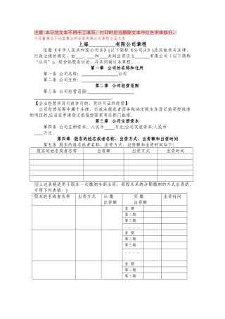 不设董事会不设监事会的合资有限公司章程示范文本