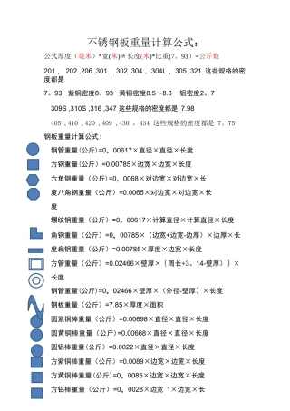 不锈钢板重量计算公式：2025315