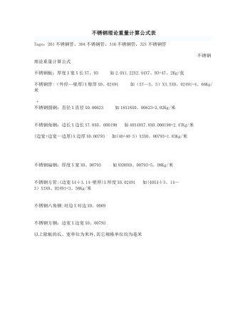 不锈钢理论重量计算公式表-r16不绣钢重量