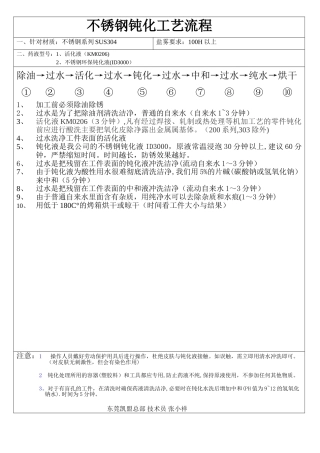 不锈钢钝化标准工艺流程
