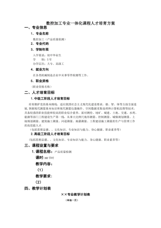 专业一体化课程人才培养方案