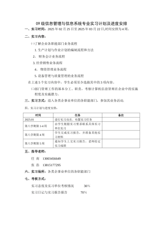 专业实习计划及进度安排