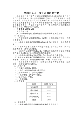 专业带头人、骨干教师培养方案