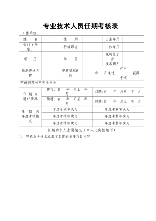 专业技术人员任期考核表