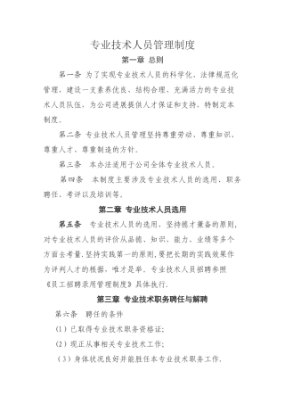 专业技术人员管理制度