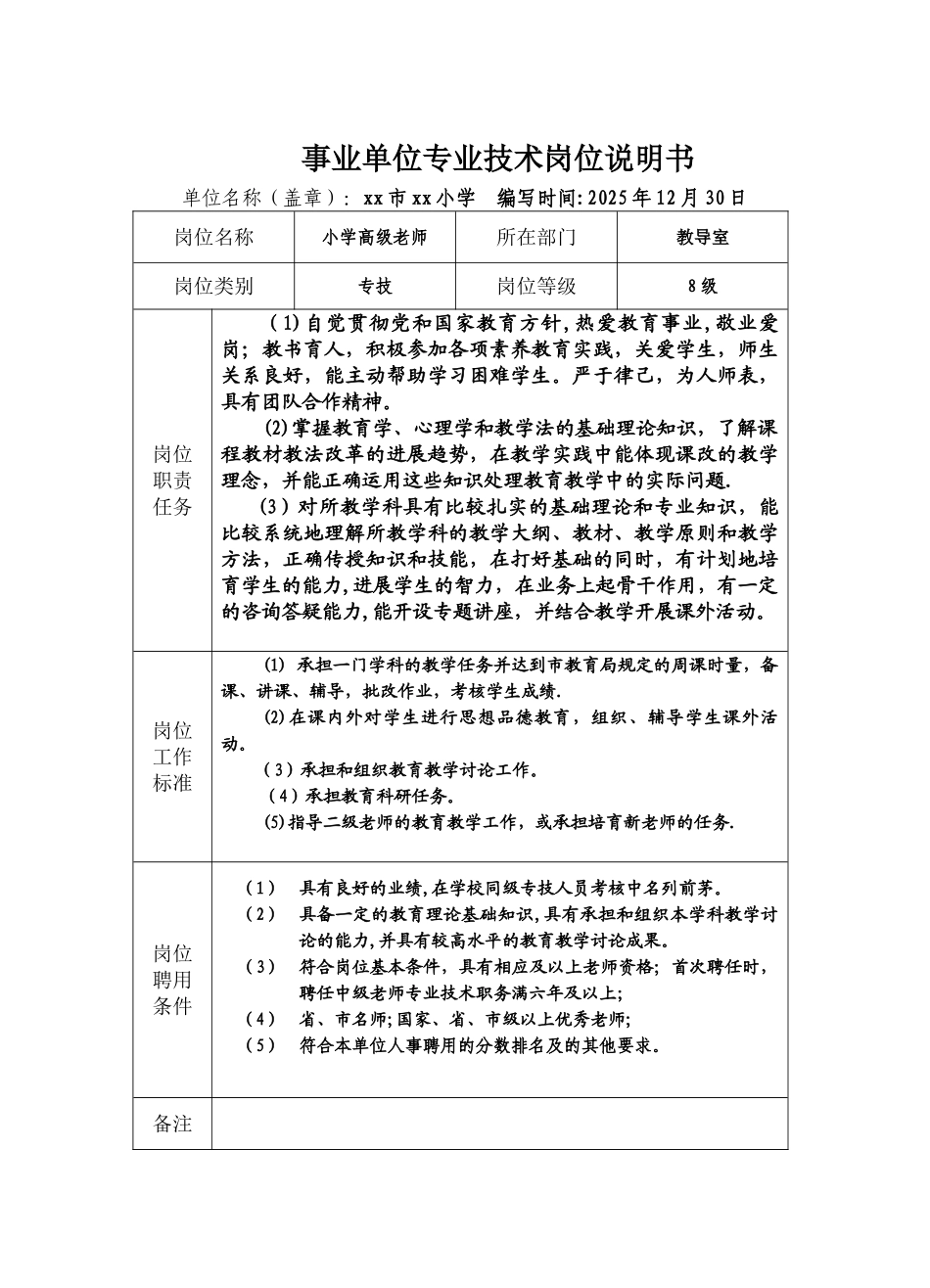 专业技术岗位说明书_第2页