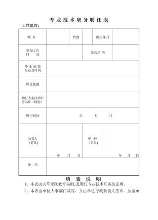 专业技术职务聘任表