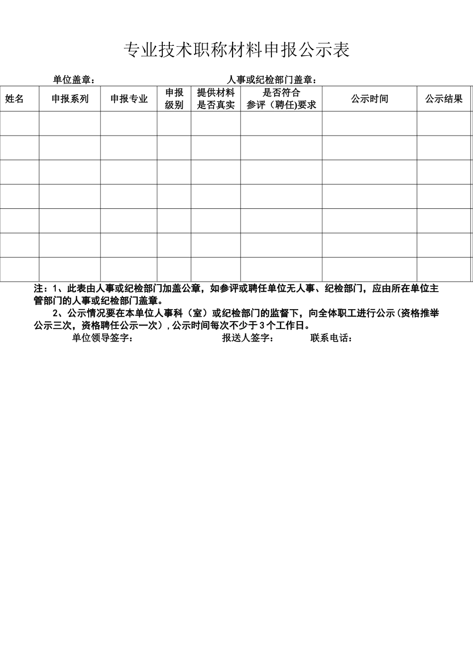 专业技术职称材料申报公示表_第1页