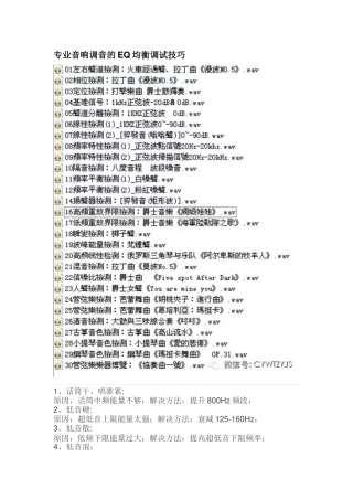 专业音响调音的EQ均衡调试技巧