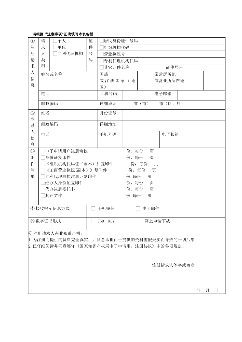 专利电子申请用户注册请求书_第1页