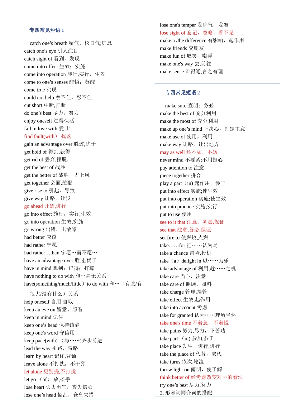 专四常见短语搭配_第1页