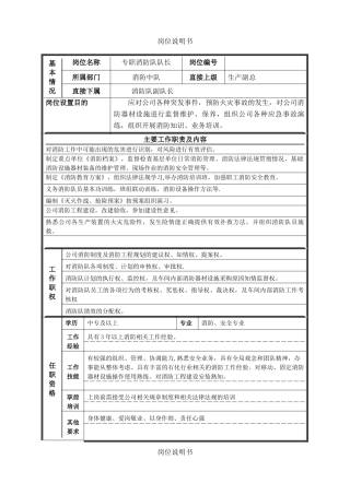 专职消防中队岗位说明书