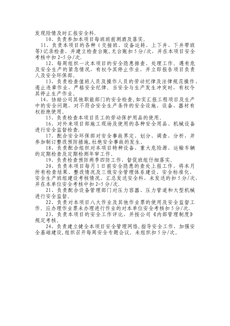 专职安全管理人员职责分工表_第2页