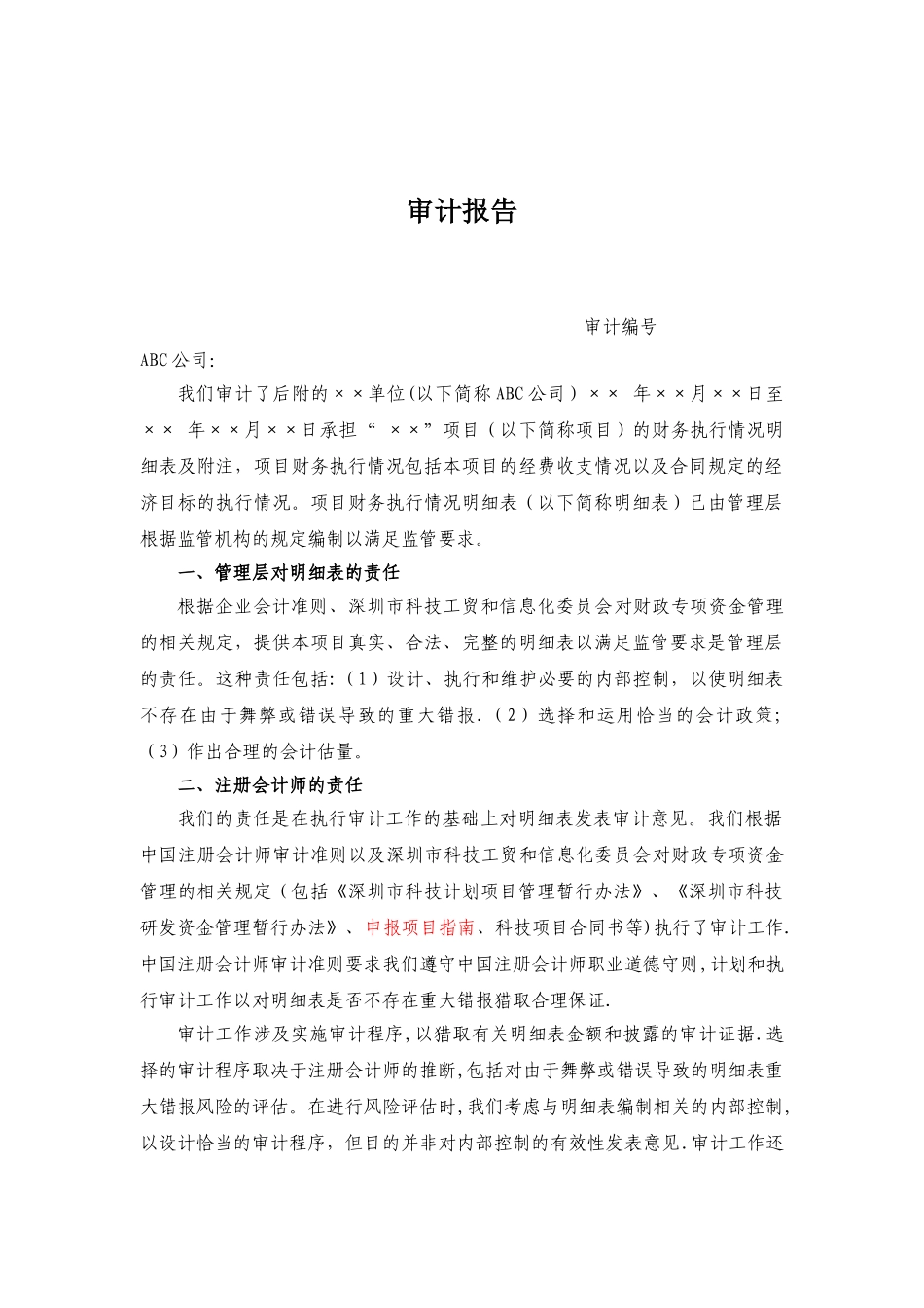 专项审计报告样本_第2页