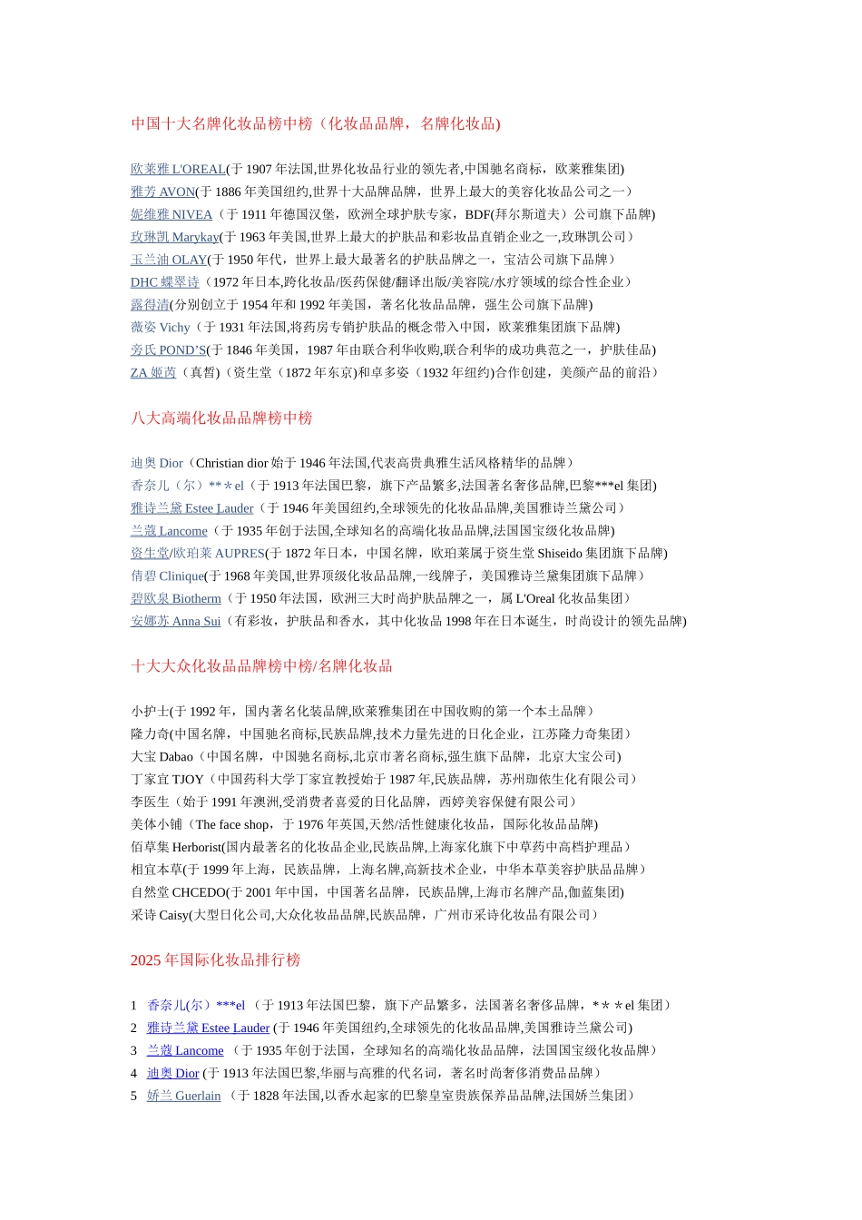 世界一线化妆品品牌_第1页