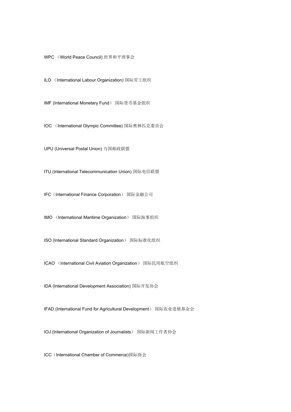 世界各大组织的英文缩写_第2页