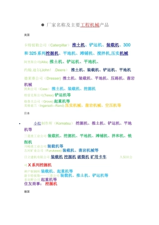 世界著名工程机械公司一览