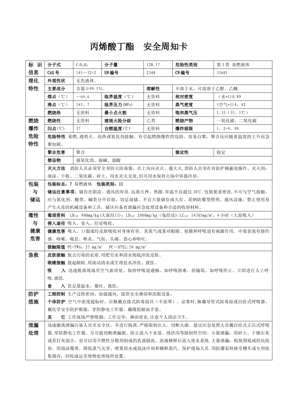 丙烯酸--安全周知卡_第2页