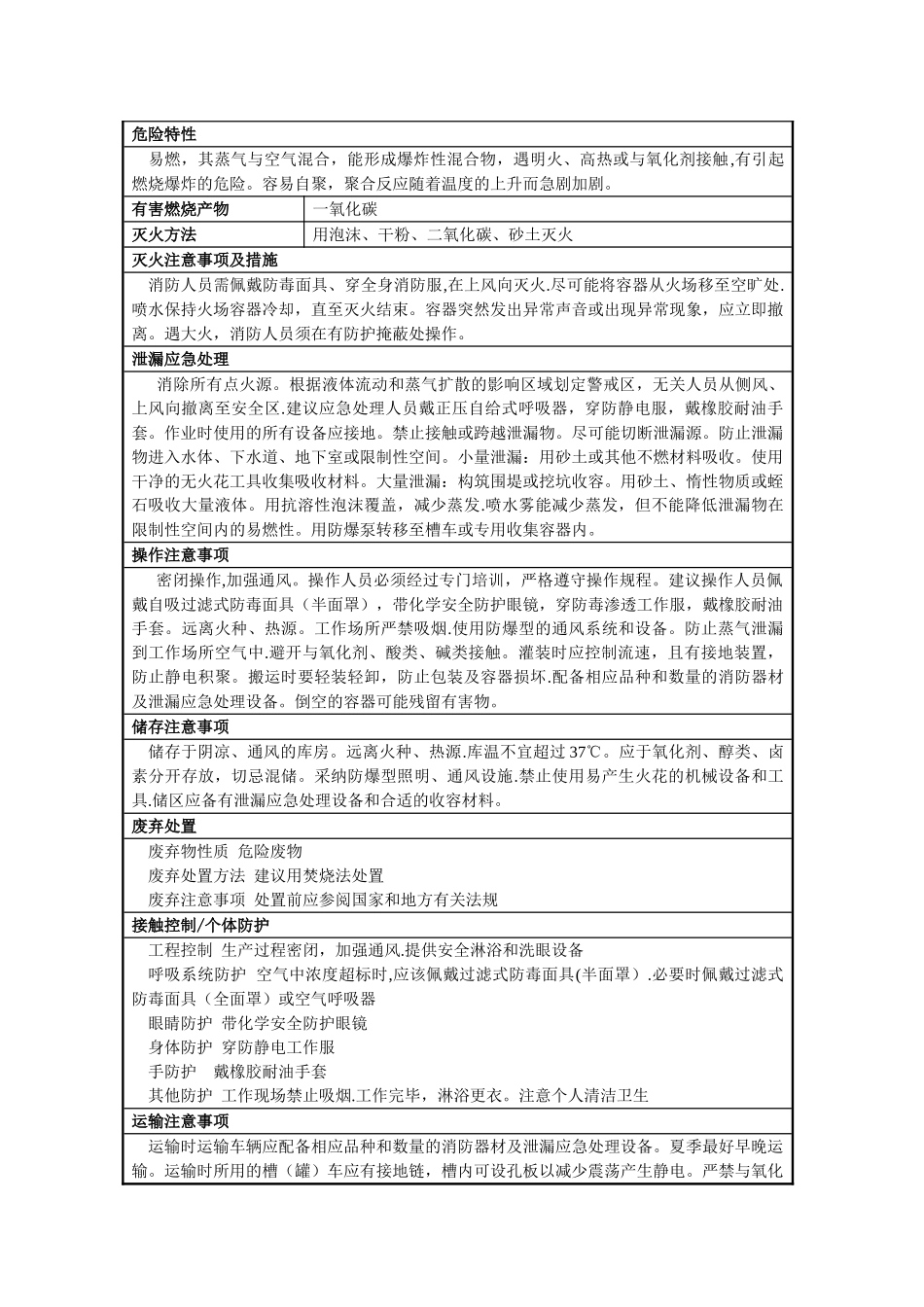 丙烯酸丁酯安全技术说明书_第2页