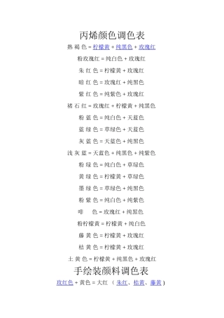 丙烯颜色调色表