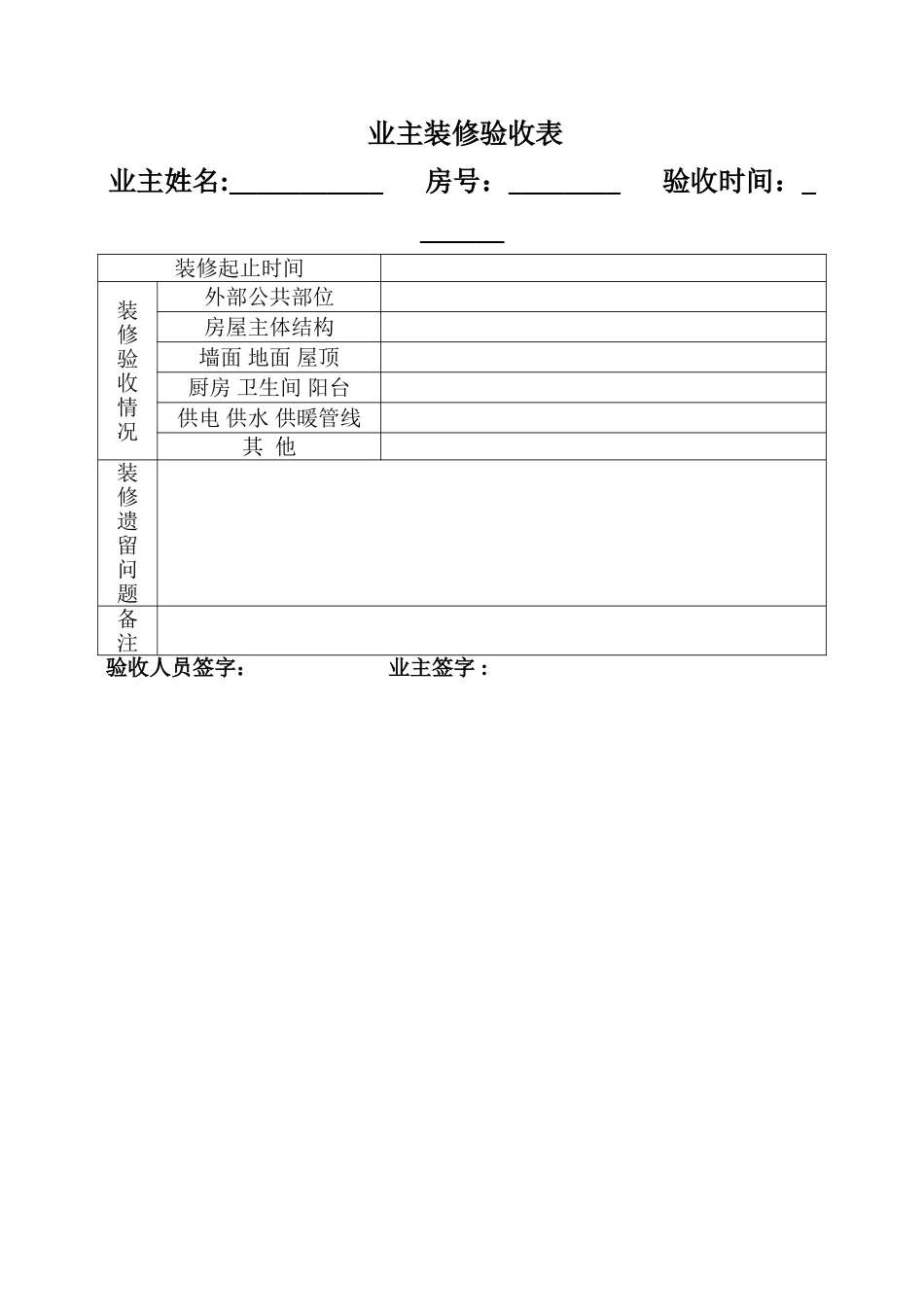 业主装修验收表_第1页