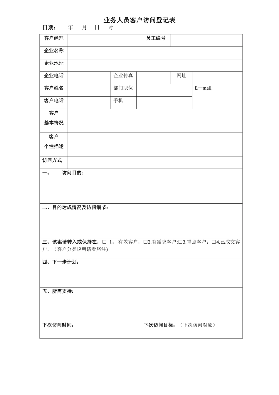 业务人员客户拜访登记表_第1页