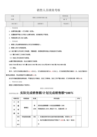 业务人员绩效考核指标