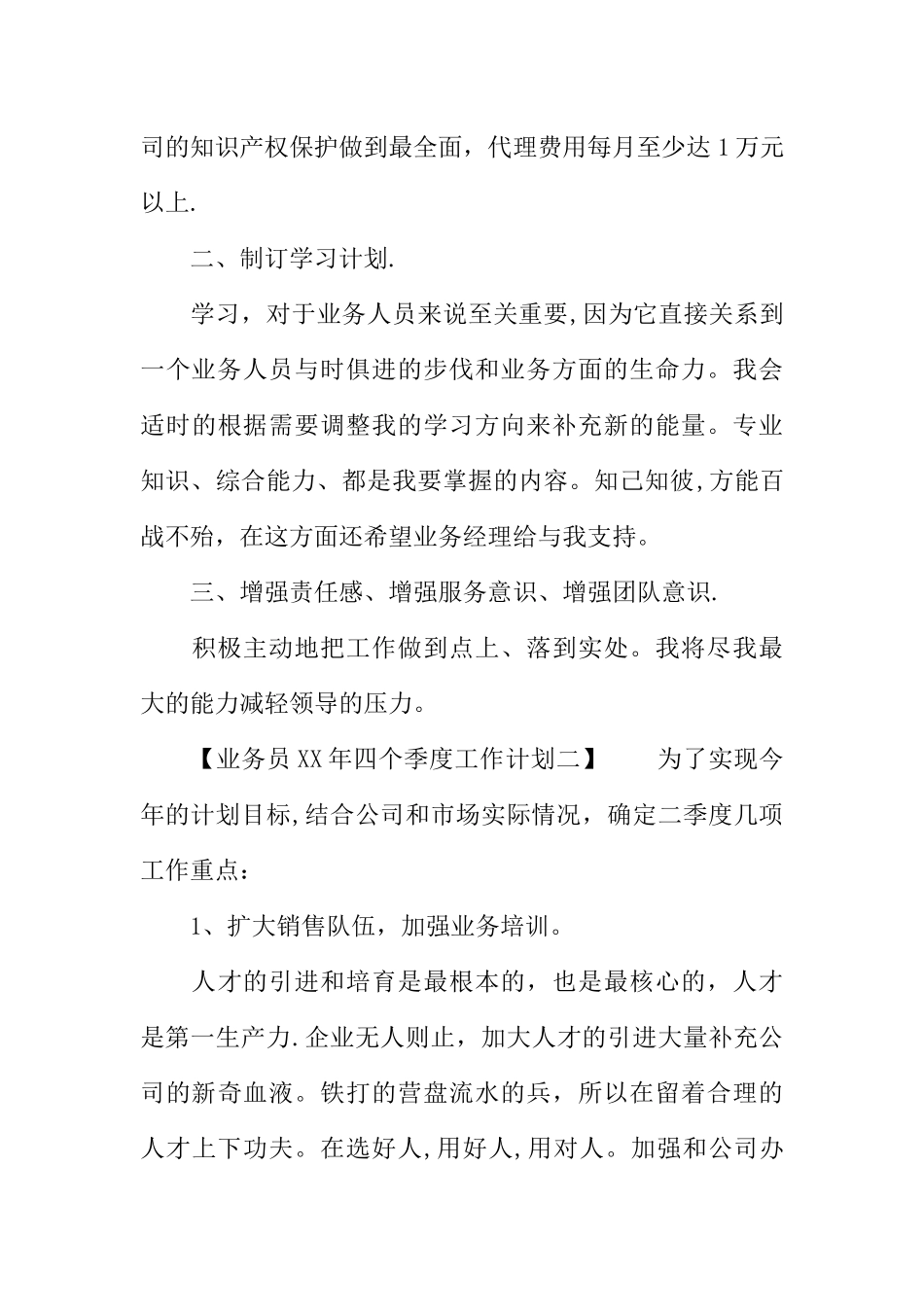 业务员XX年四个季度工作计划_第3页