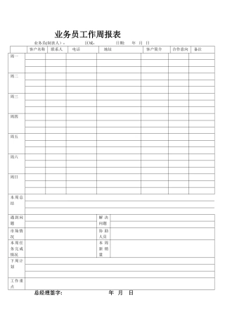 业务员工作周报表专业版