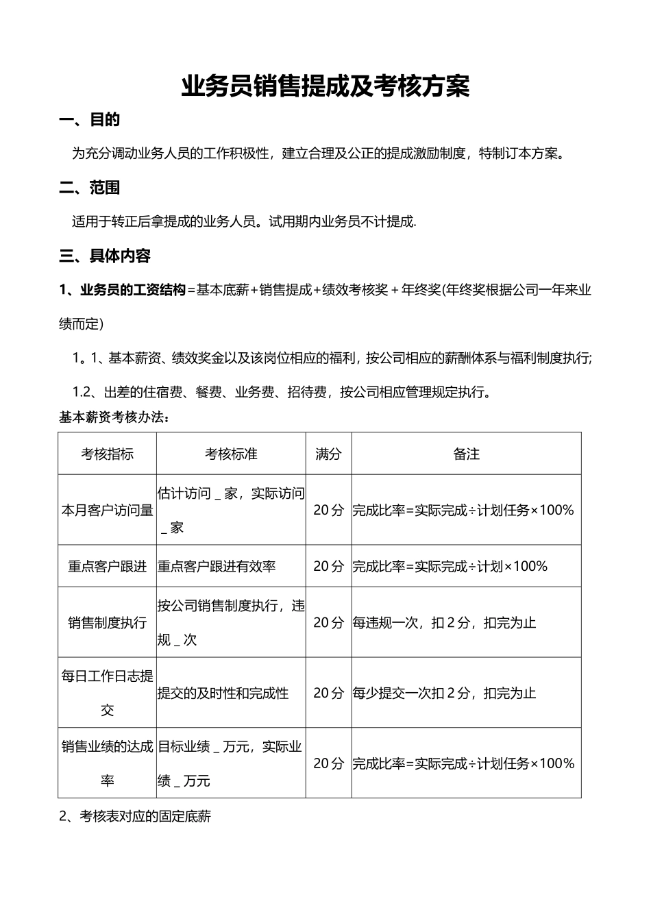 业务员销售提成方案_第1页