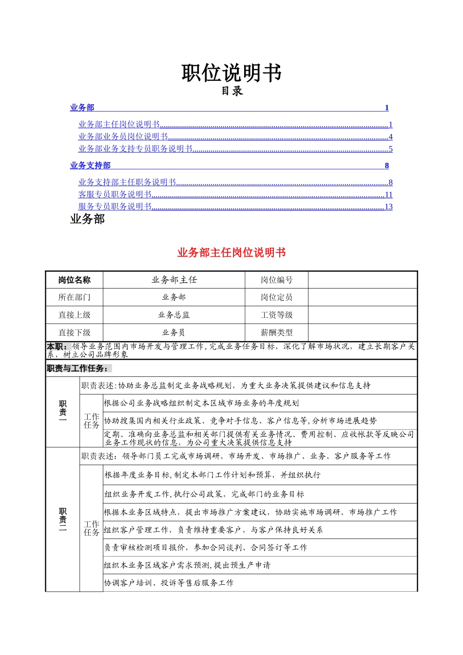 业务部岗位说明书_第1页