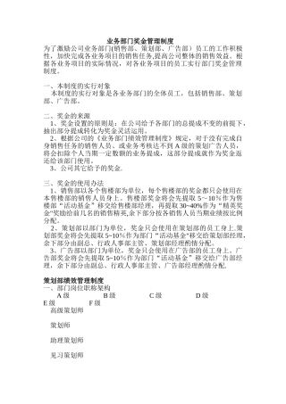 业务部门奖金管理制度