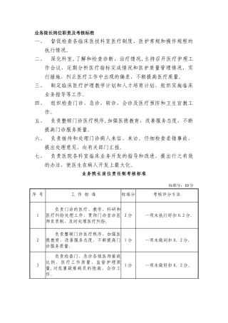 业务院长岗位职责及考核标准