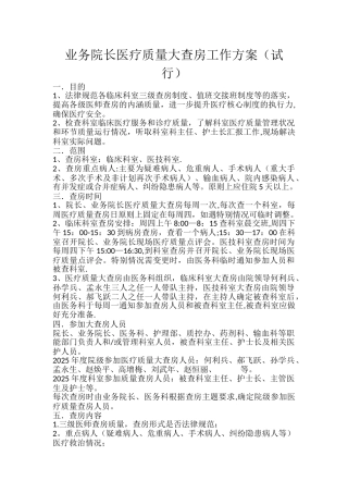 业务院长大查房工作方案