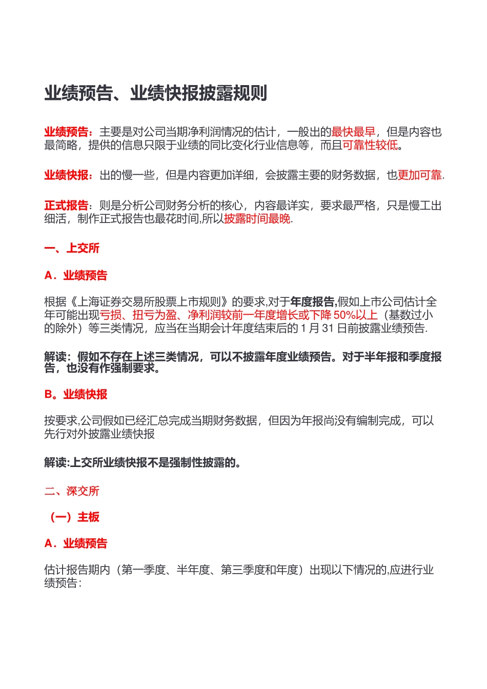 业绩预告、业绩快报披露规则_第1页