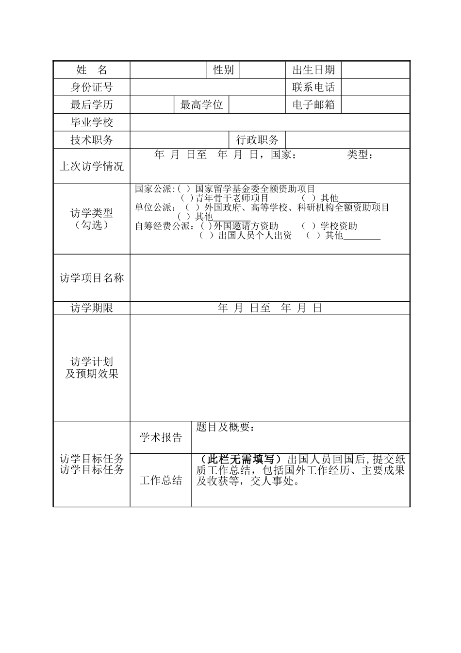 东北大学公派出国访学目标任务书及考核表-东北大学人事处_第2页