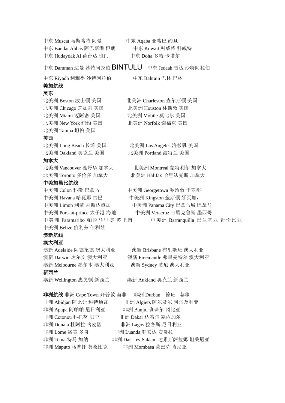 东南亚主要港口名称以及世界各航线主要港口_第3页