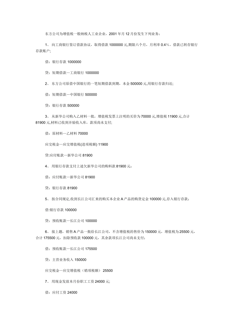 东方公司为增值税一般纳税人工业企业分录_第1页