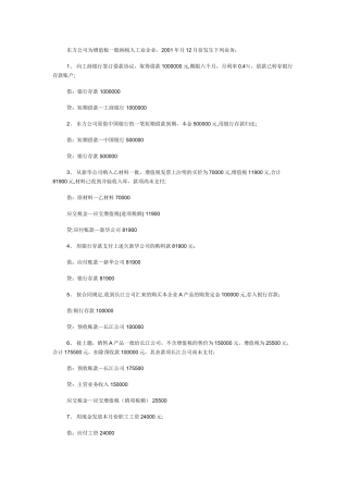 东方公司为增值税一般纳税人工业企业分录