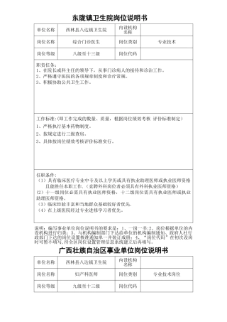 东陇镇卫生院岗位说明书