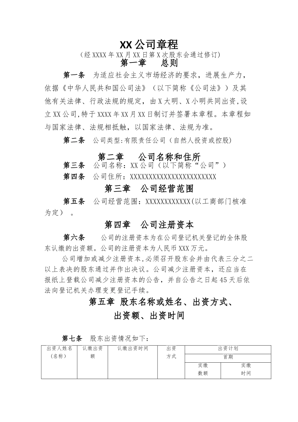 两人开公司章程-模板_第1页