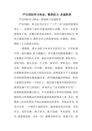 严以用权学习体会：敬畏权力-忠诚职责