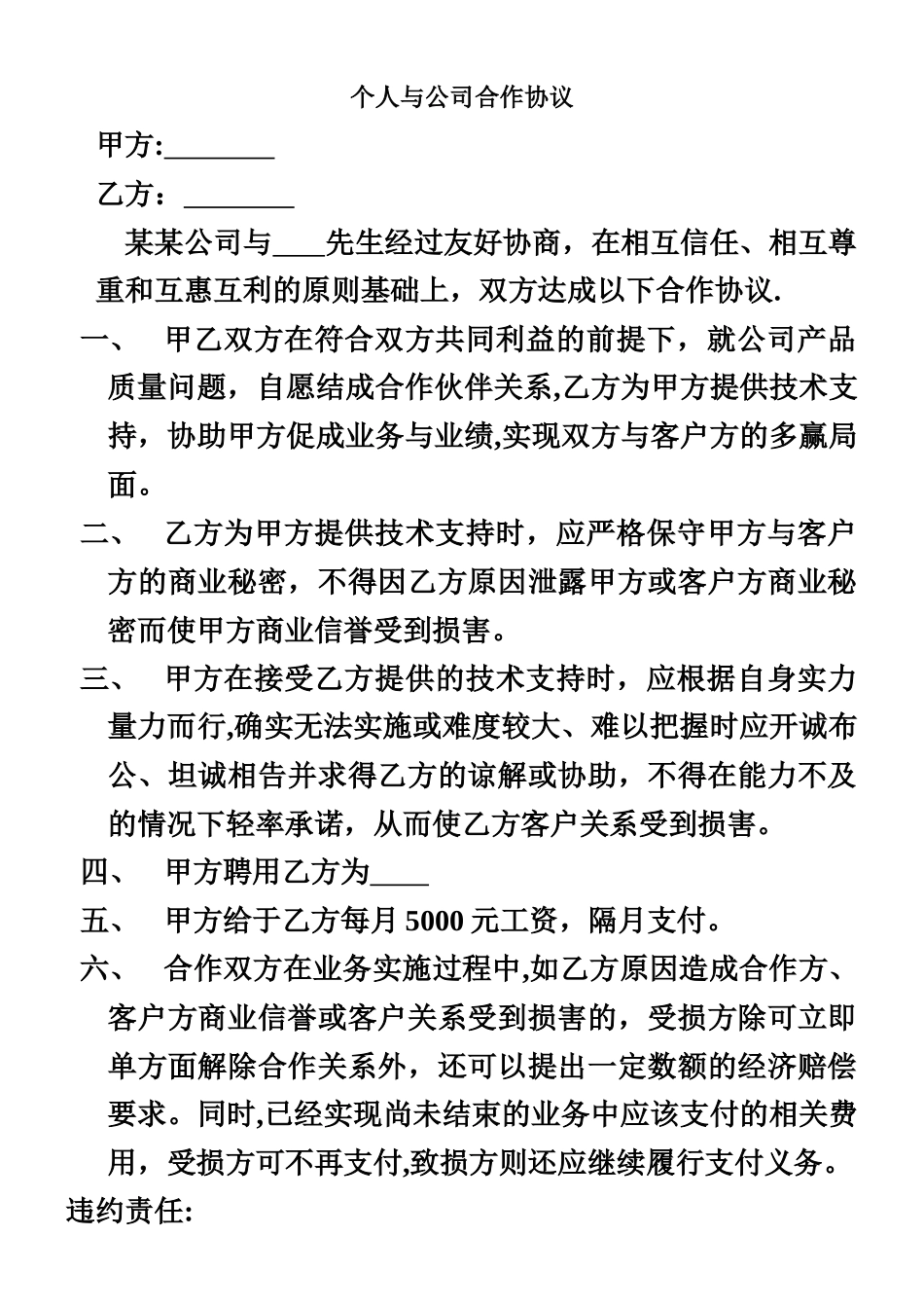 个人与公司合作协议_第1页