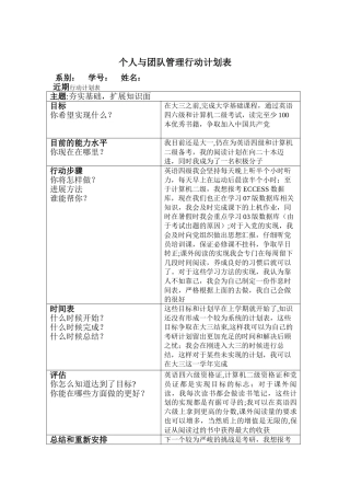 个人与团队管理—我的《行动计划表》