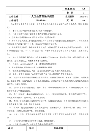 个人卫生管理规范