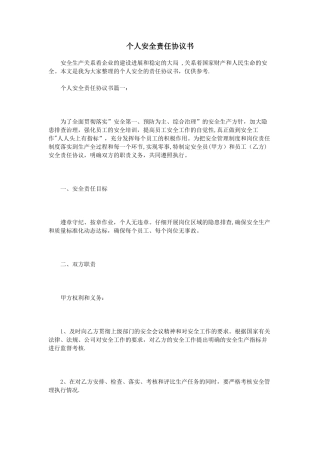 个人安全责任协议书